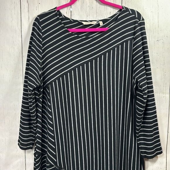 Soft Surroundings Black White Striped Asymmetrical Swing Maxi Dress XL Comfy - Picture 5 of 16